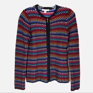 COLDWATER CREEK Zip-up Cardigan Rainbow Cable Knit Sweater. SZ M
